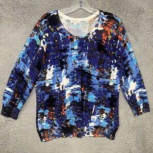 Joseph A Qu'est-ce Que C'est Faux Silk Shirt Women's Sz L Geometric Button Up‎